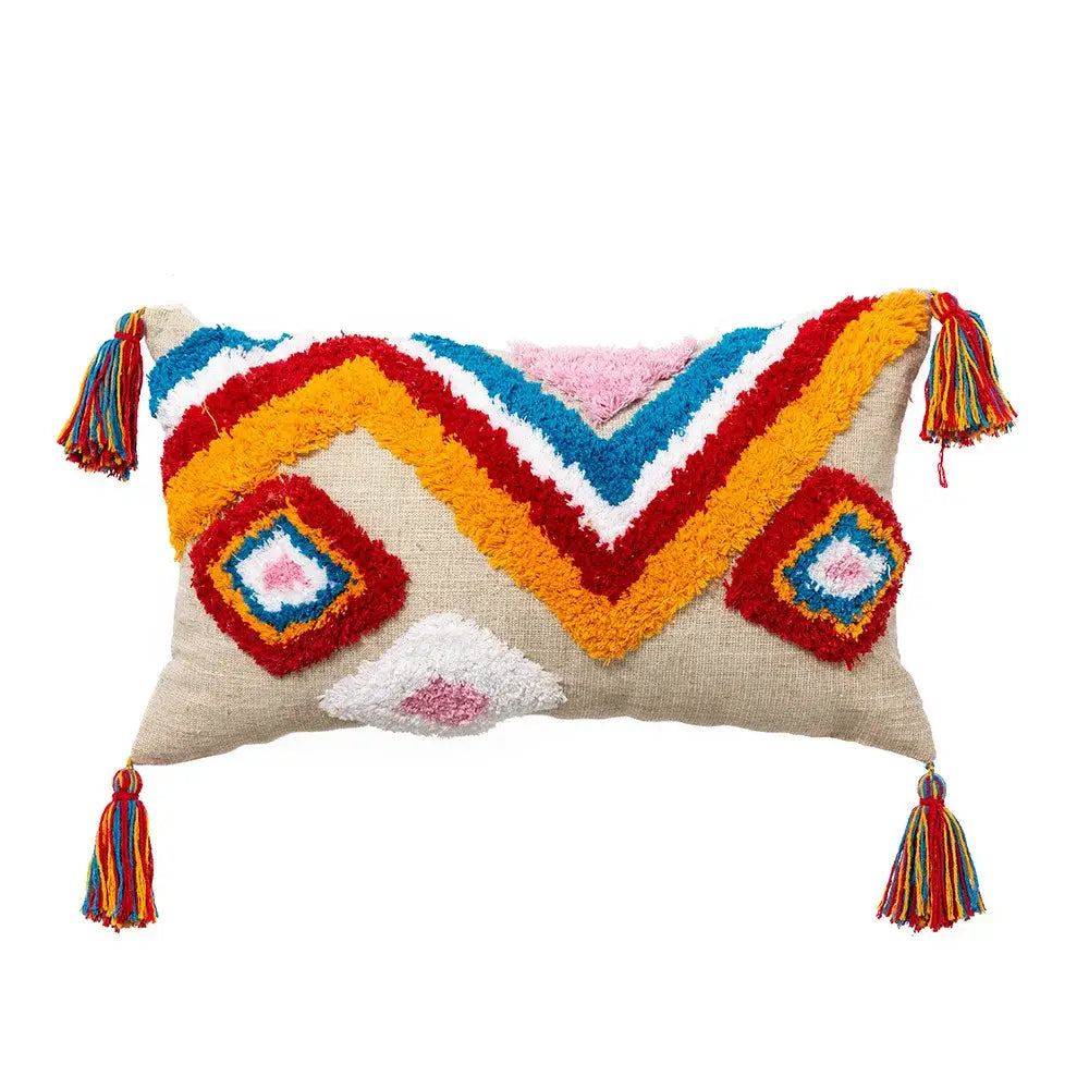 Colorful geometric tassel pillowcase bedroom hand embroidered decor