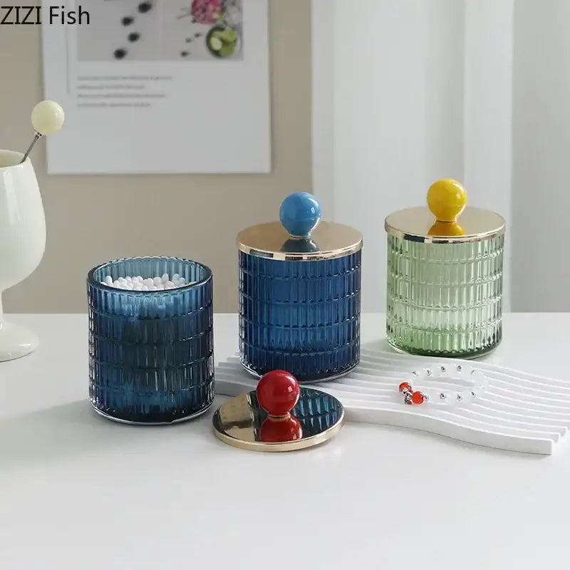 Colorful glass tea canister set with gold ceramic lids kitchen storage jar