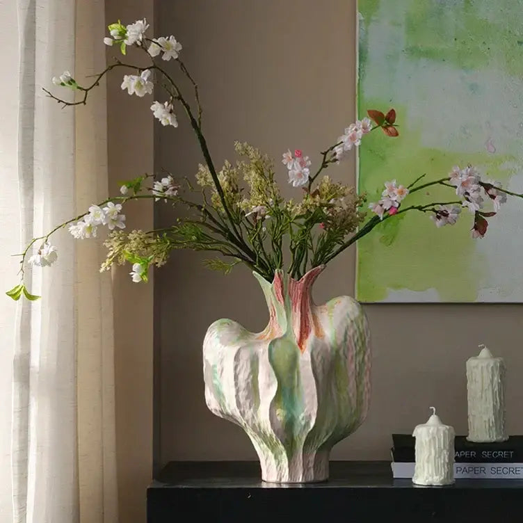 Colorful irregular ceramic petal vase living room decor handicraft