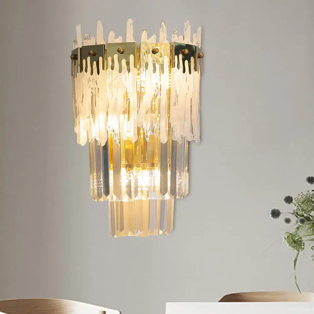 Contemporary gold crystal prisms wall light bedroom flush mount