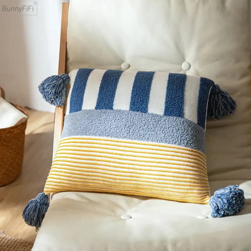 Coral and white striped cushion cover 45x45cm living room tassels