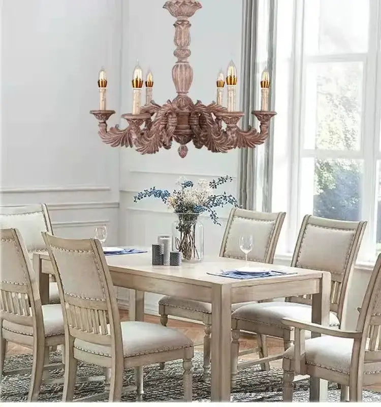 Country french solid wood chandelier for dining room