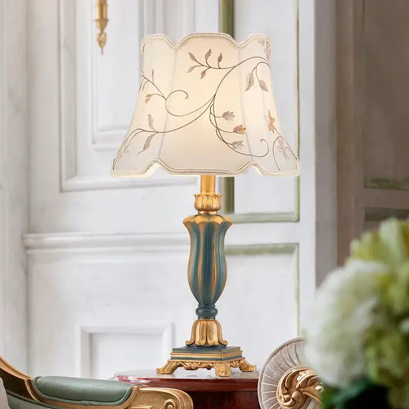 Country pastoral desk lamp cream & gold floral bedroom light