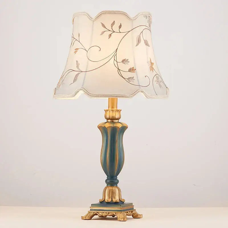 Country pastoral desk lamp cream & gold floral bedroom light