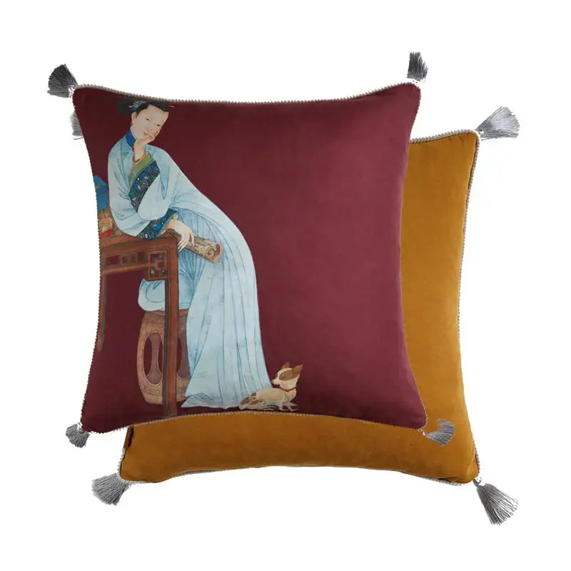 Court puppy print fringed pillow cover living room decor