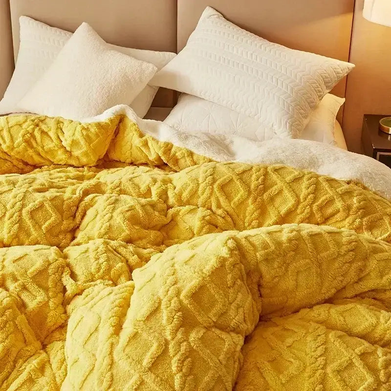 Cozy cashmere blanket duvet yellow & white bedroom fleece cover
