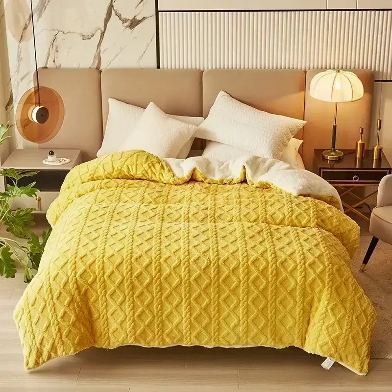 Cozy cashmere blanket duvet yellow & white bedroom fleece cover
