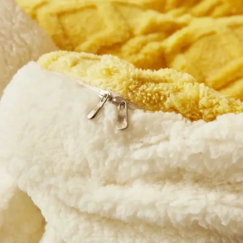 Cozy cashmere blanket duvet yellow & white bedroom fleece cover