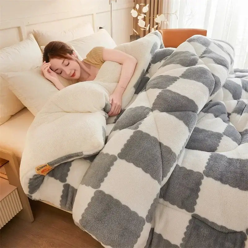 Cozy checkerboard winter blanket black & white bedroom comforter