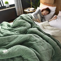 Cozy coral fleece blue and white quilted blanket for bedroom
