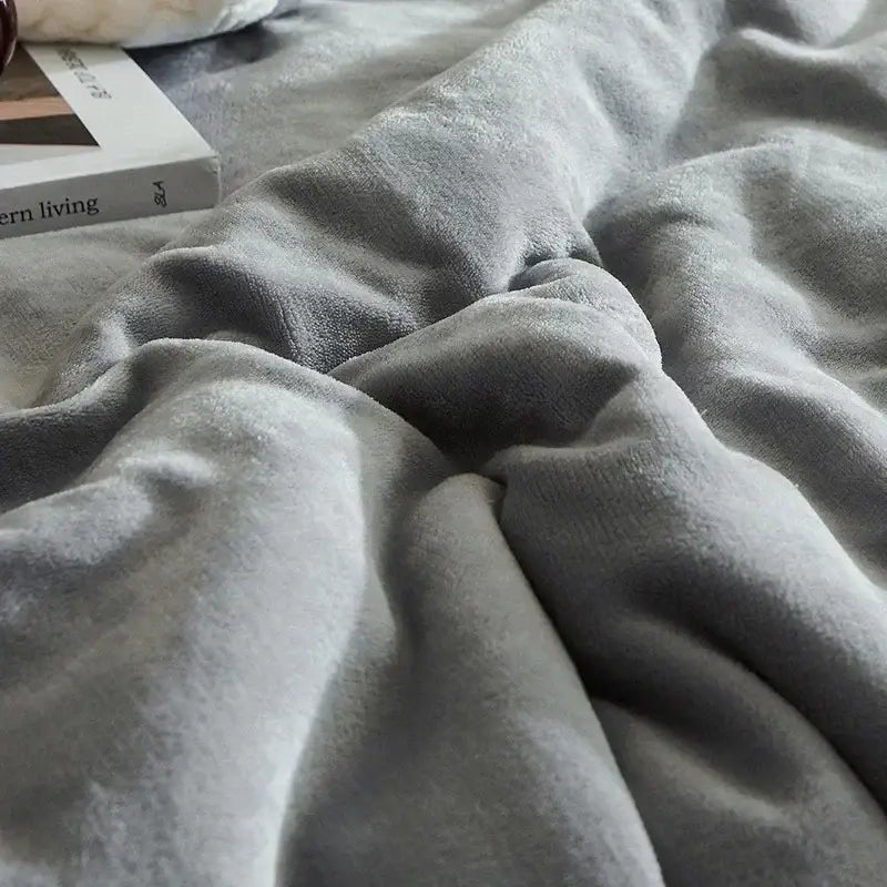 Cozy gray & cream winter fleece blanket bedroom plush quilt