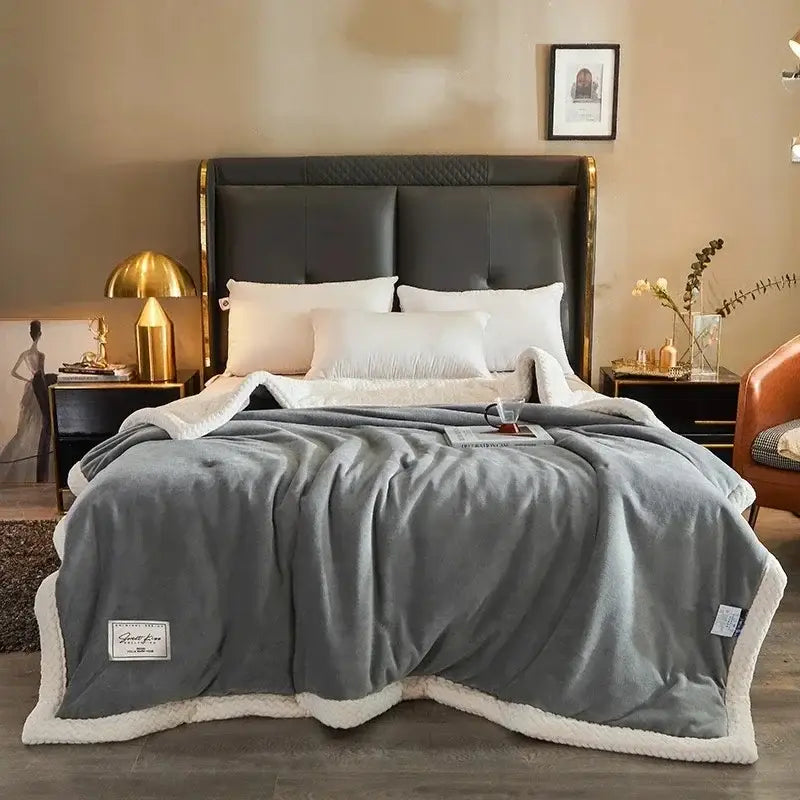 Cozy gray & cream winter fleece blanket bedroom plush quilt