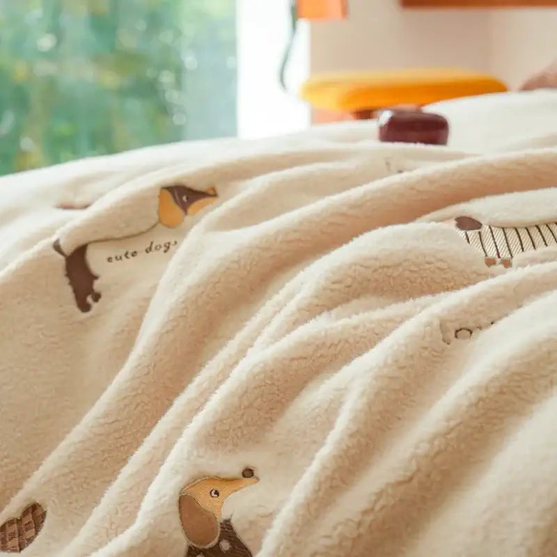 Cream and brown embroidered imitation cashmere bedding set bedroom