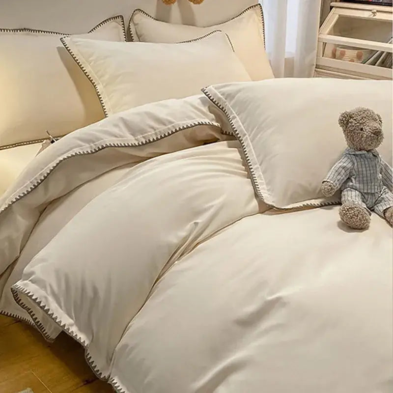 Cream and gray zigzag quilted bedding set bedroom cozy shell edges
