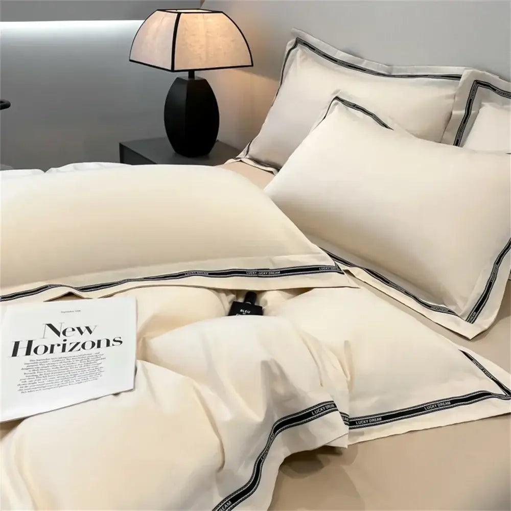 Cream & black egyptian cotton bedding set – bedroom satin linens