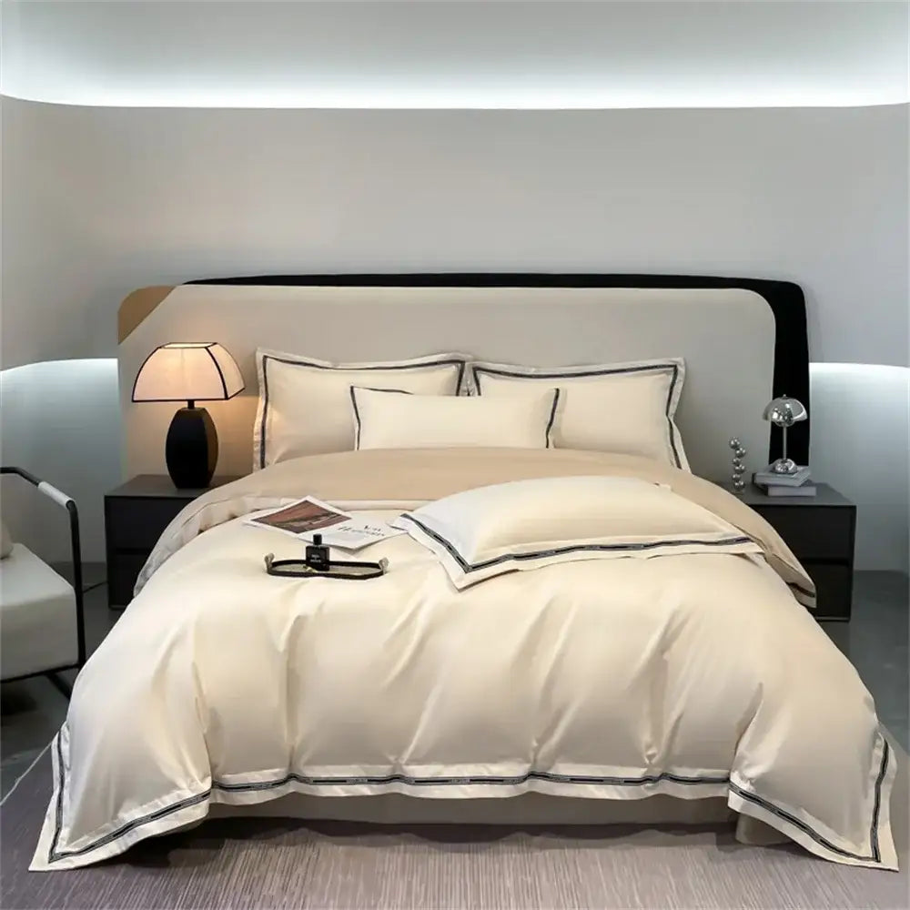 Cream & black egyptian cotton bedding set – bedroom satin linens