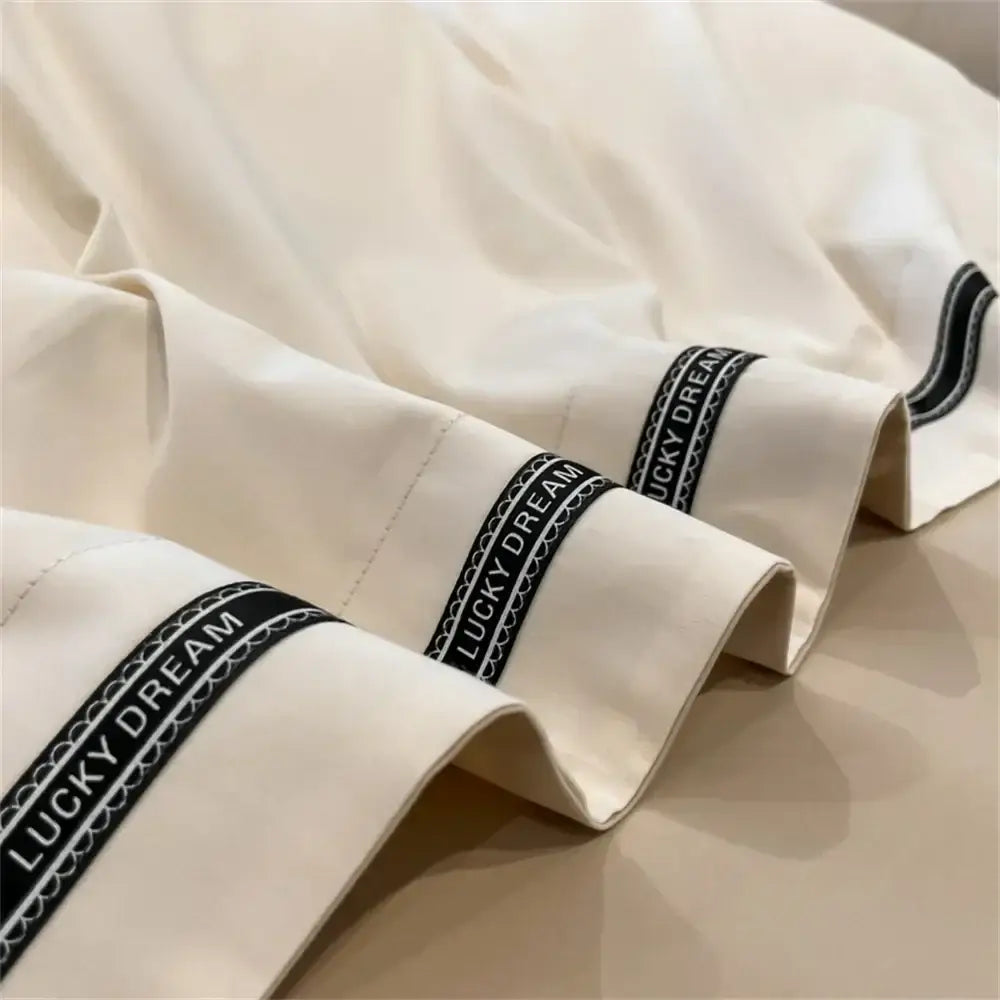 Cream & black egyptian cotton bedding set – bedroom satin linens