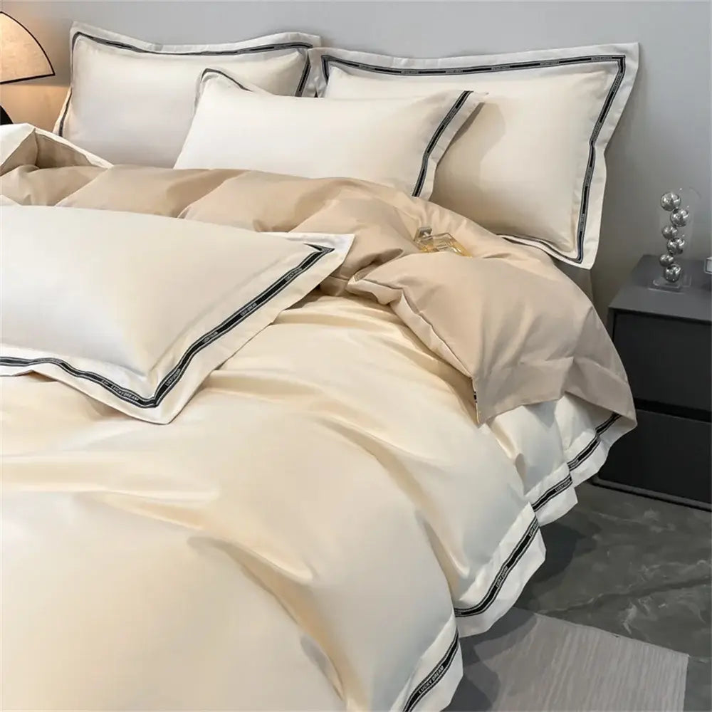 Cream & black egyptian cotton bedding set – bedroom satin linens
