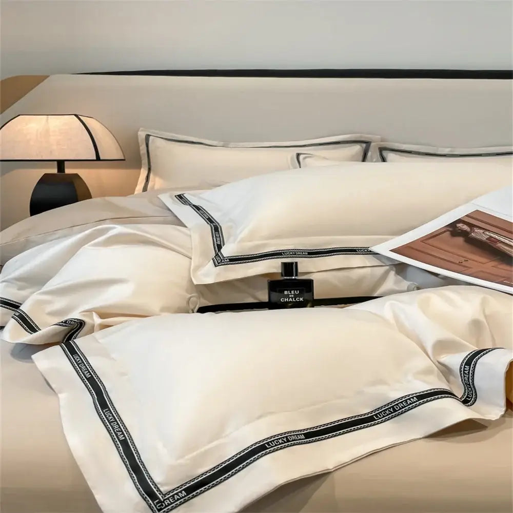 Cream & black egyptian cotton bedding set – bedroom satin linens
