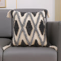 Cream & charcoal grey geometric tufted cushion cover living room decor