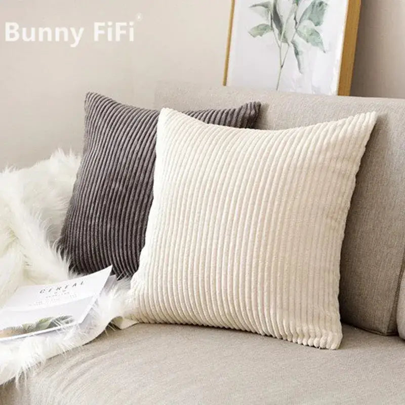 Cream corduroy striped cushion cover living room ribbed pillow