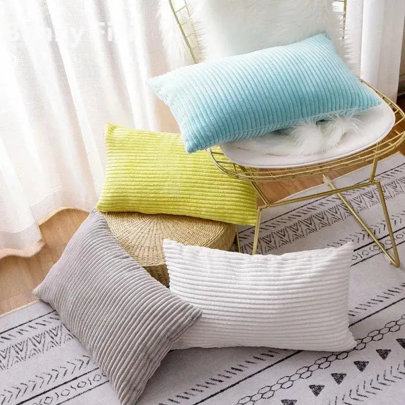 Cream corduroy striped cushion cover living room ribbed pillow