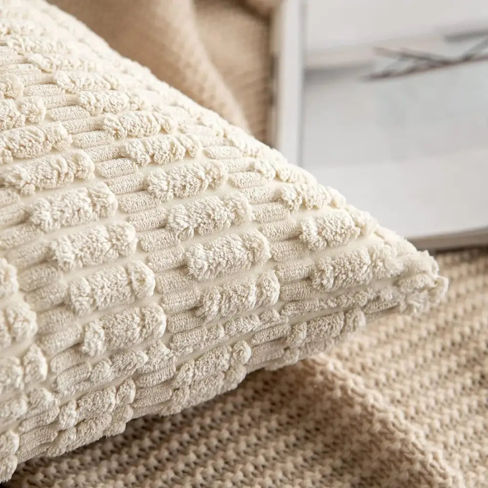 Cream corduroy striped throw pillow covers living room decor