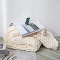 Cream cozy chenille chunky knit blanket bedroom throw