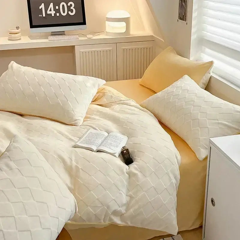 Cream cozy milk fleece bedding set bedroom quilted duvet cover