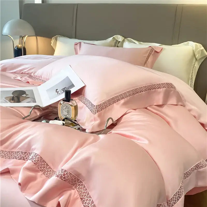 Cream eucalyptus fiber lace bedding set bedroom comfort