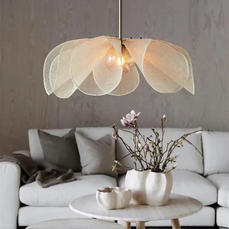 Cream fabric flower chandelier dining room floral pendant light