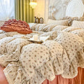 Cream floral double layer lace ruffles bedding set bedroom decor