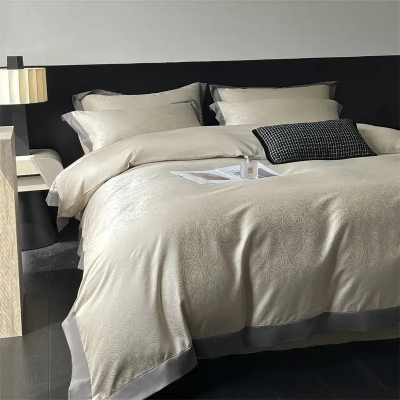 Cream floral jacquard bedding set – bedroom satin quilt cover