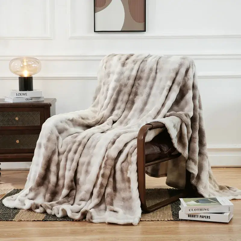 Cream fuzzy faux fur blanket bedroom and living room throw