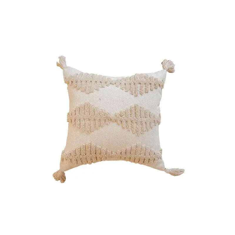 Cream geometric tufted cushion cover living room macrame fringe