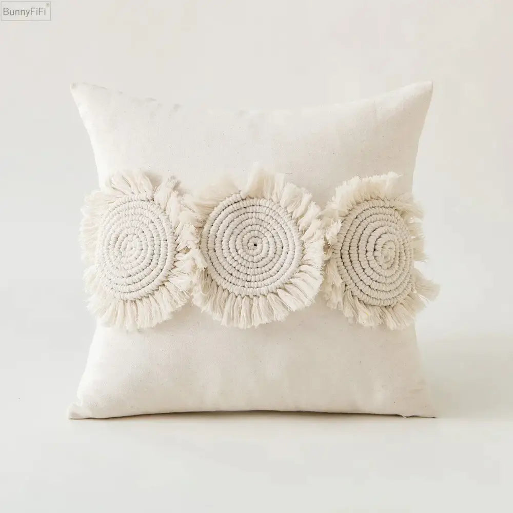 Cream ivory pompom tassel pillow cover living room lace decor