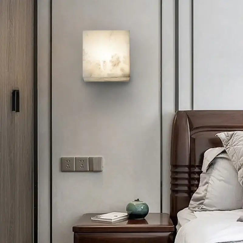 Cream onyx marble cube led wall sconce for bedroom lighting