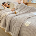 Cream plush double sided jacquard milk velvet blanket bedroom throw