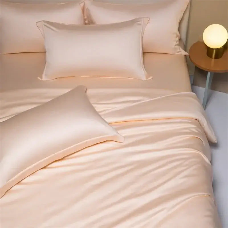 Cream satin 120s natural fabric bedding set bedroom cooling sheets