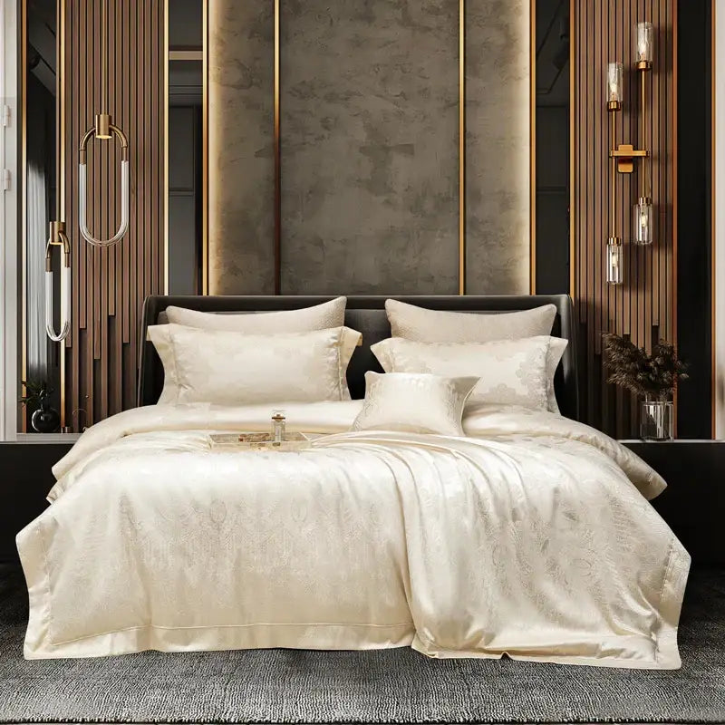 Cream satin jacquard egyptian cotton bedding set for bedroom
