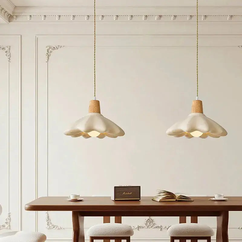 Cream style led flower chandelier – bedroom wood pendant light