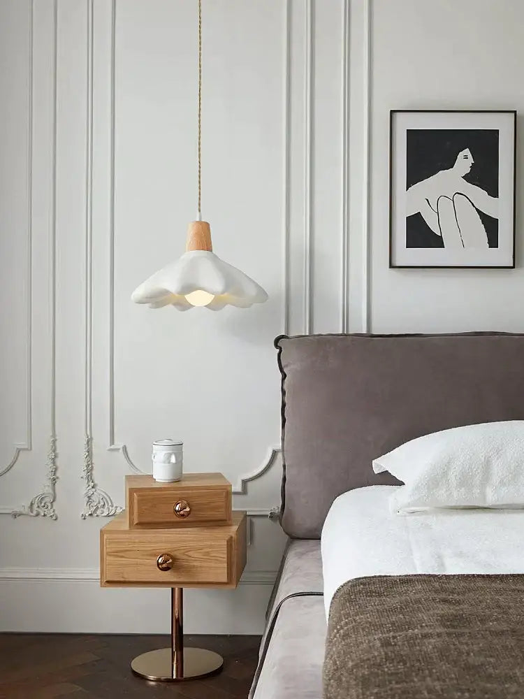 Cream style led flower chandelier – bedroom wood pendant light