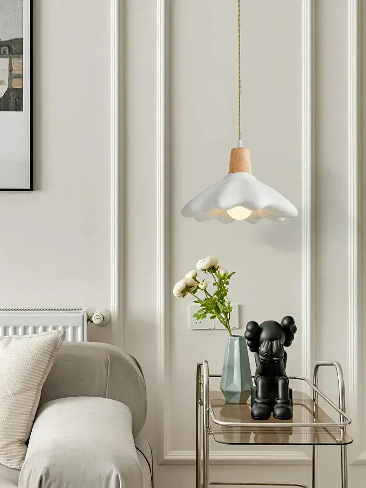Cream style led flower chandelier – bedroom wood pendant light