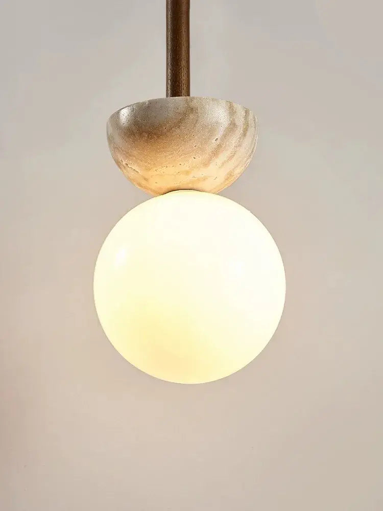 Cream style nordic beige stone and glass pendant lamp bedroom