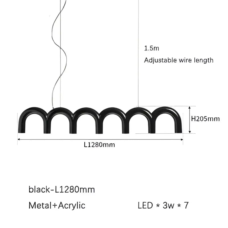 Cream style nordic black arched pendant light for living room