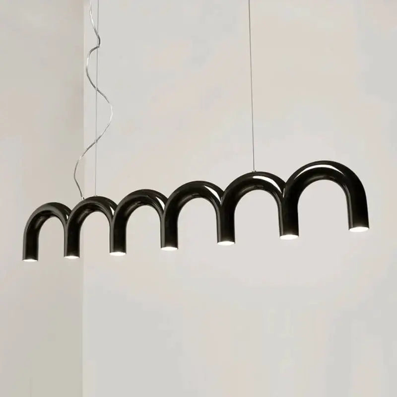 Cream style nordic black arched pendant light for living room