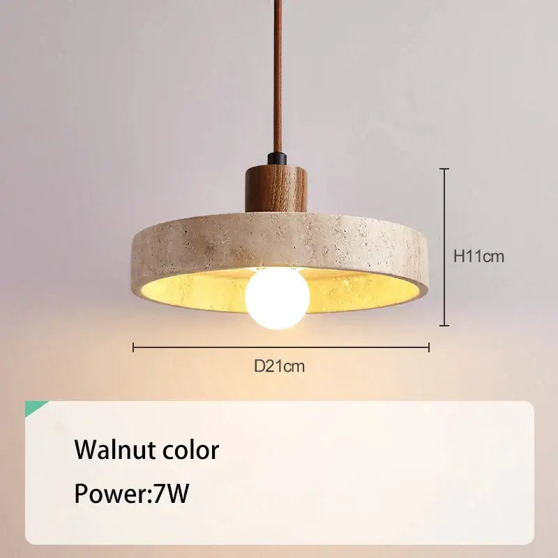 Cream style wood walnut and concrete pendant light bedroom
