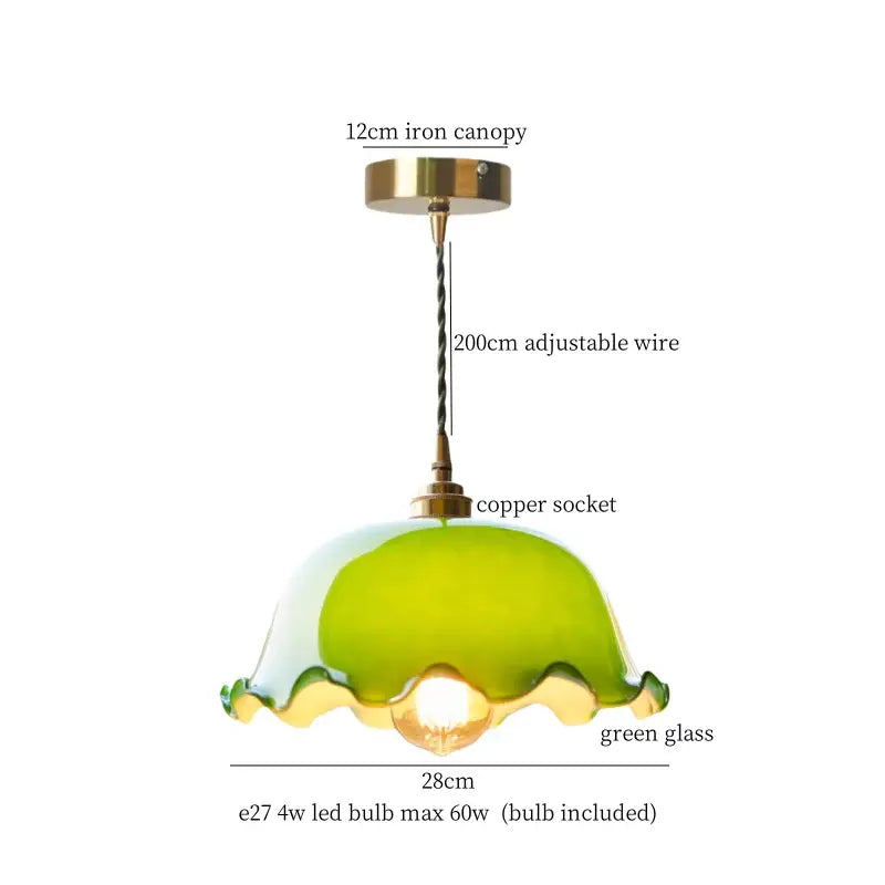Cream vintage brass floral glass pendant light for dining room