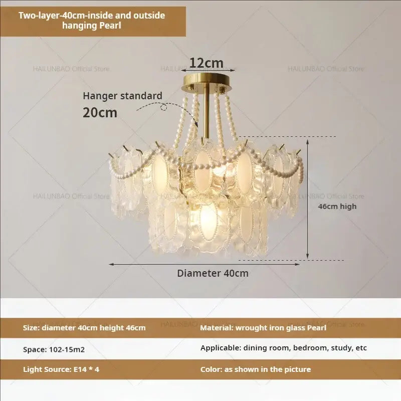 Cream wind crystal chandelier gold living room pendant light