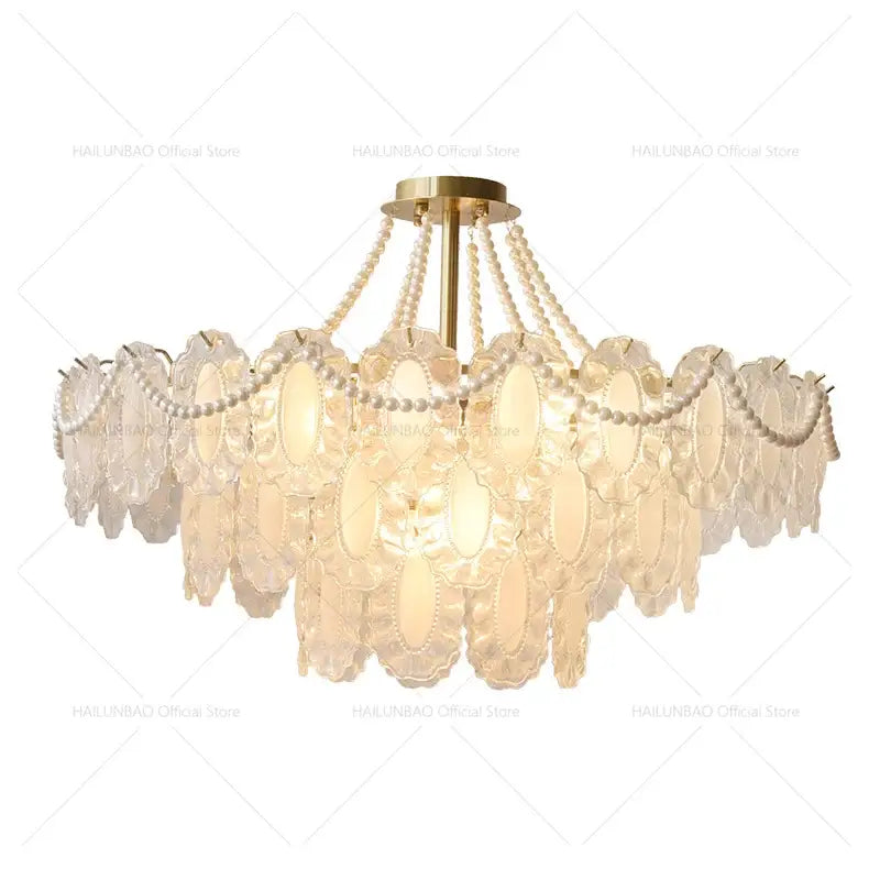 Cream wind crystal chandelier gold living room pendant light